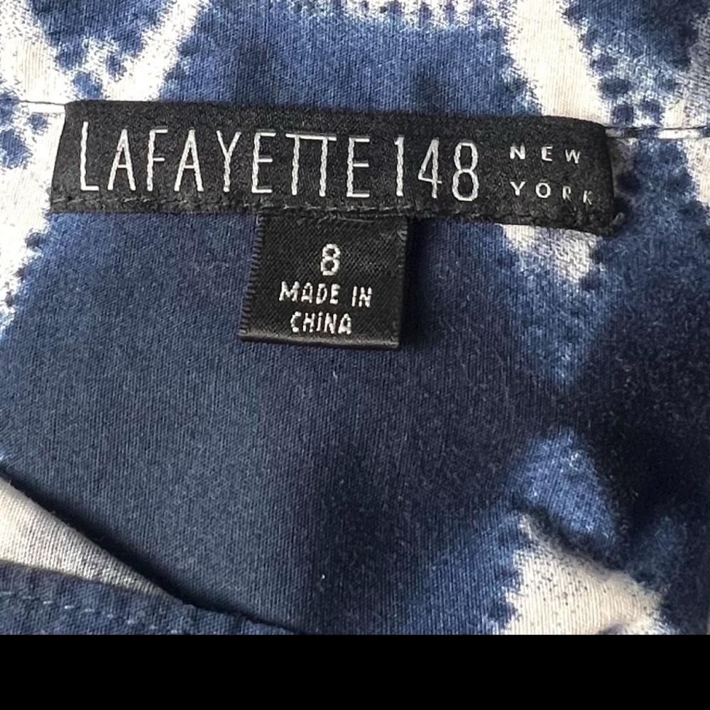 LAFAYETTE 148 Blouse Tunic Ikat Navy Blue White Button Down Long Sleeve - Picture 9 of 11